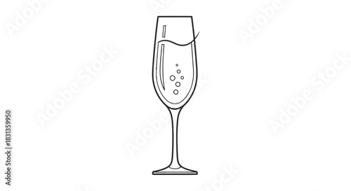 Elegant Glass of Bubbly A Minimalist Celebration in Line Art