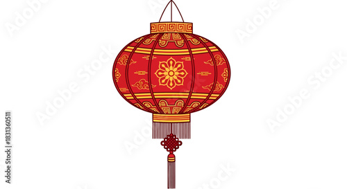 Traditional Chinese Red Lantern with Intricate Golden Patterns for Festivals and Celebrations