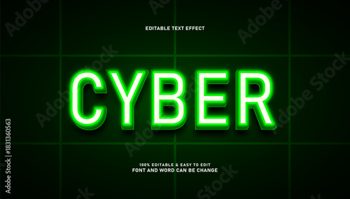 Cyberpunk Neon Text Effect Editable in Green with Grid Background for Gaming or Technology Design