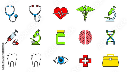 Medical Icons: A collection of various medical symbols, each representing essential aspects of healthcare, science, and well-being. This visual array embodies the essence of health and medicine.