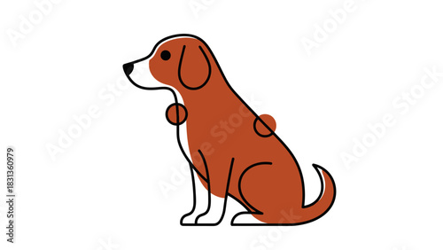 Illustration of a brown and white dog sitting.