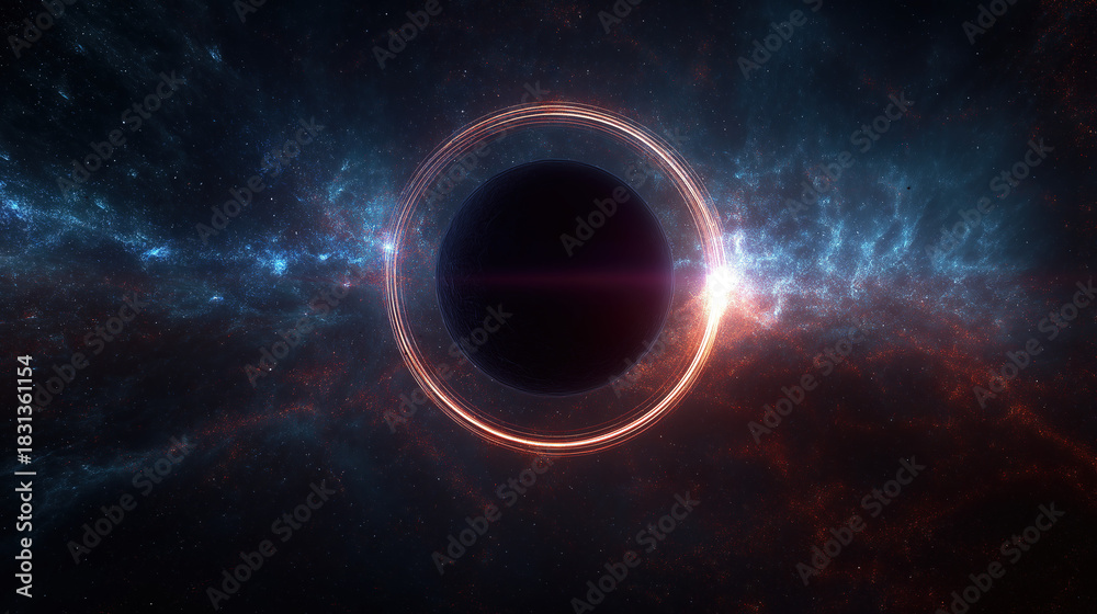 Obraz premium Cosmic black hole with nebula rings profound scientific scene, for astronomy education, sci-fi design and data visualization