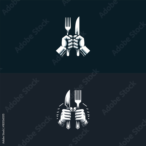 Hand Holding Knife & Fork Logo Design
