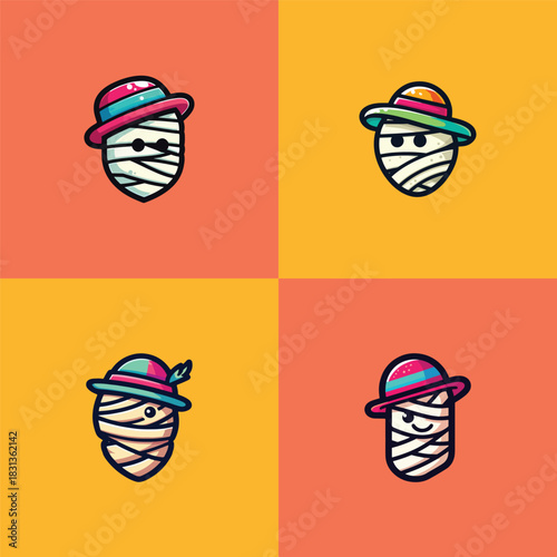 Cute Mummy Wearing a Hat Logo Design