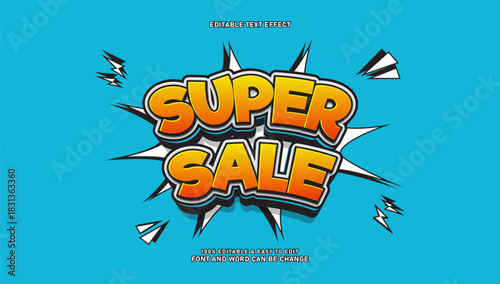 Super Sale Comic Pop Art Text Effect with Explosion Shape Background