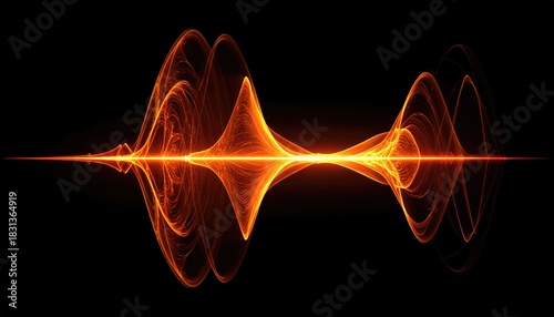 Vibrant sound wave visualization, the image showcases a dynamic representation of sound energy, featuring a series of meticulously crafted, luminous waves against a contrasting dark backdrop. 