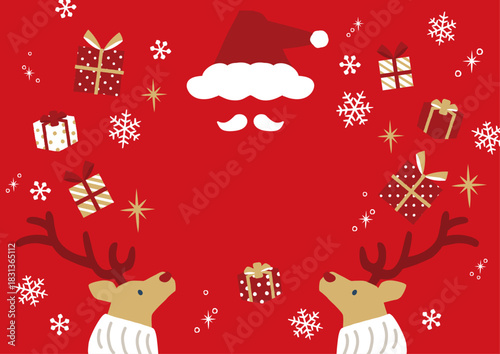 クリスマス背景イラスト　サンタとトナカイ