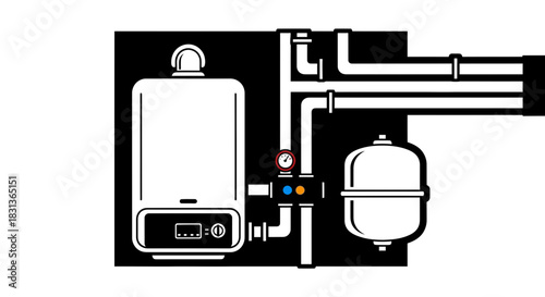 Understanding home heating system boiler and plumbing diagram icon
