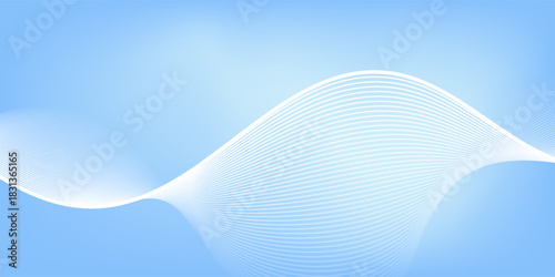 Minimalist blue background with elegant white flowing lines. abstract wavy lines background.
