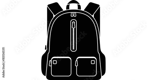 Backpack vector illustration school bag travel bag black and white