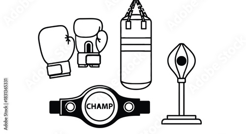 Boxing equipment vector illustration punch bag gloves belt sport