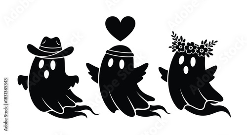 Halloween ghosts vector illustration cute spooky ghost characters
