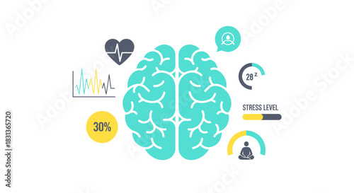 Manage stress and improve mental health with this vibrant brain illustration, ideal for wellness and mindful living content and health education resources