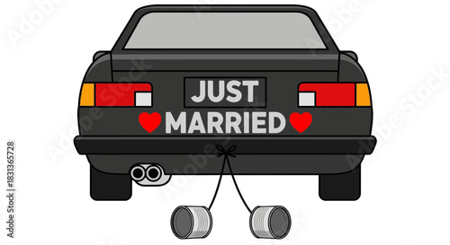 Just married car with cans vector illustration for wedding day