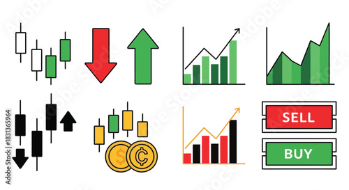 Stock market trading analysis charts and financial investment data
