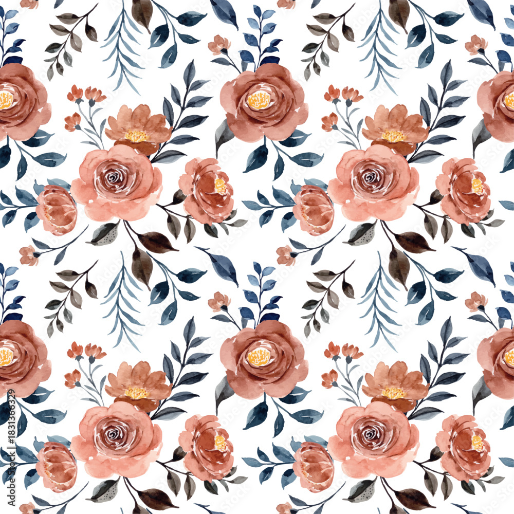 Fototapeta premium Beautiful Watercolor Rose Flower Seamless Pattern