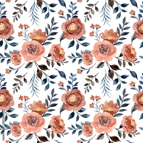 Beautiful Watercolor Rose Flower Seamless Pattern