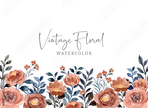 Vintage Watercolor Rose Floral Garden