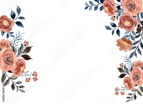 Vintage Watercolor Rose Flower Border