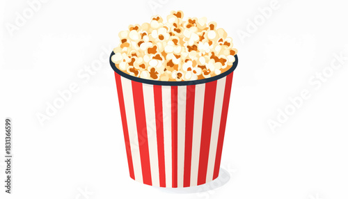 Illustration of a red and white striped bucket filled with popcorn.