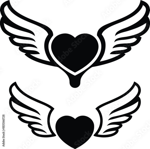 Heart with wings icon isolated on white background