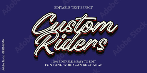 Vintage Custom Riders Text Effect, Retro Script Font Style for Motorcycle and Biker Graphic Design