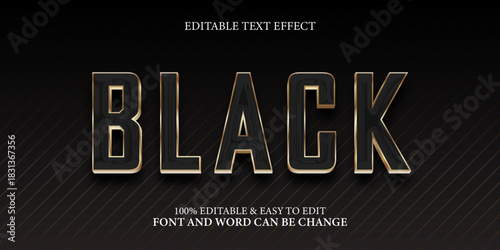 Black and Gold Luxury 3D Editable Text Effect with Golden Border
