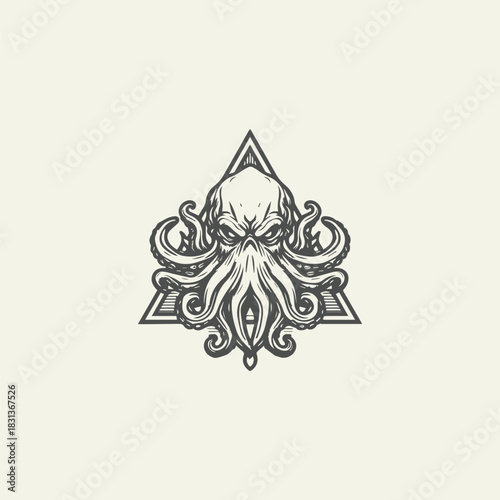 Octopus in Triangle Logo Design