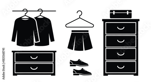 Wardrobe closet organization clothes storage vector illustration