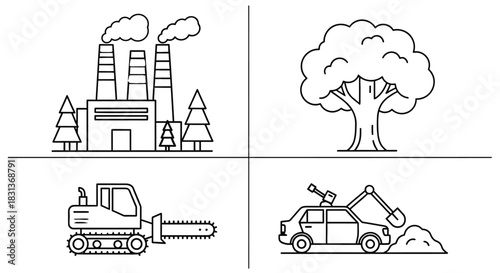 Environmental impact illustration showing pollution and damage