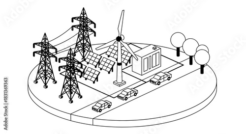 Renewable energy sources powering electric vehicles illustration