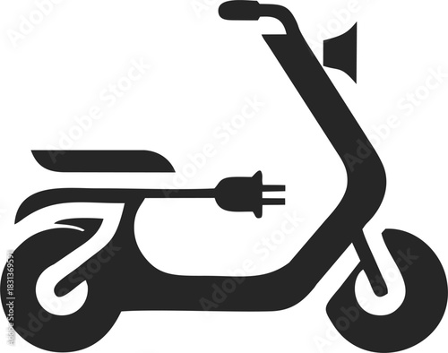 Electric Scooter with Charging Plug Silhouette Icon