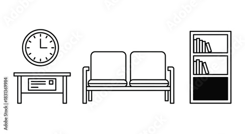 Waiting room furniture vector illustration office interior design