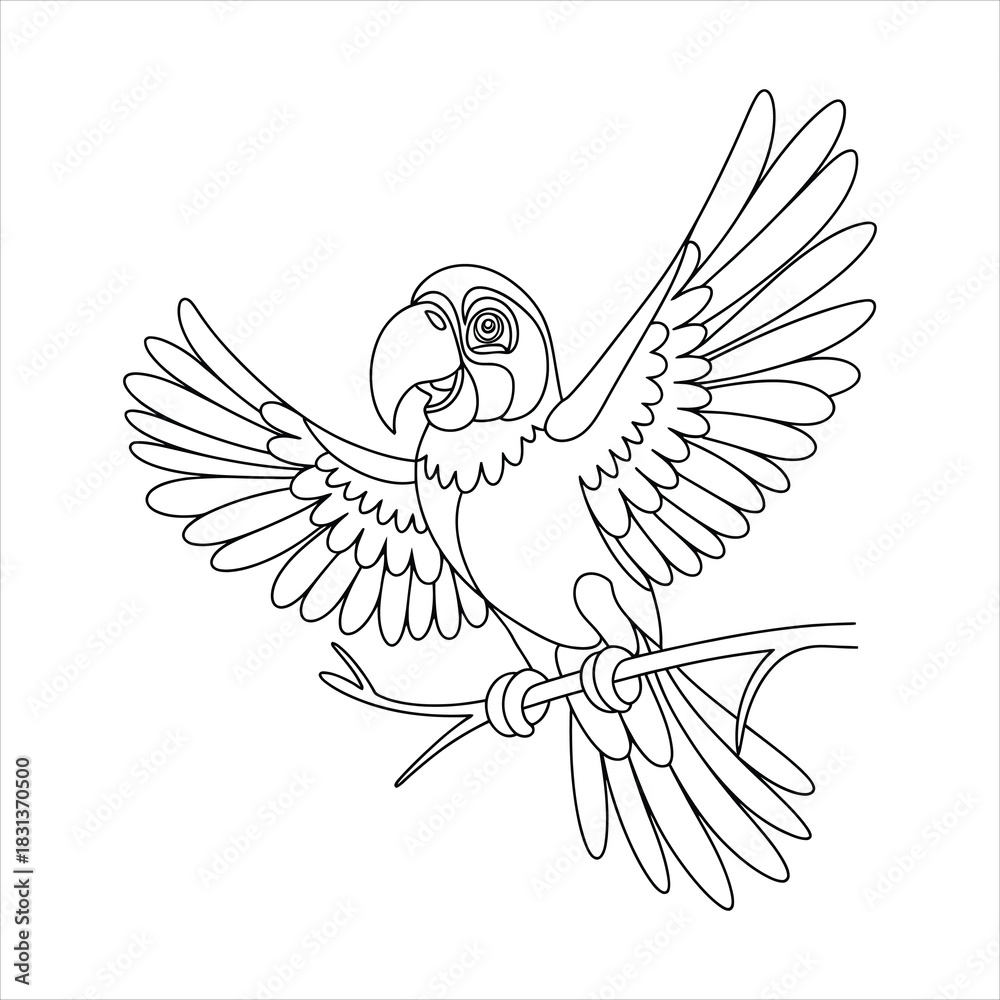 Obraz premium A cute parrot sitting on a branch line art vector illustration