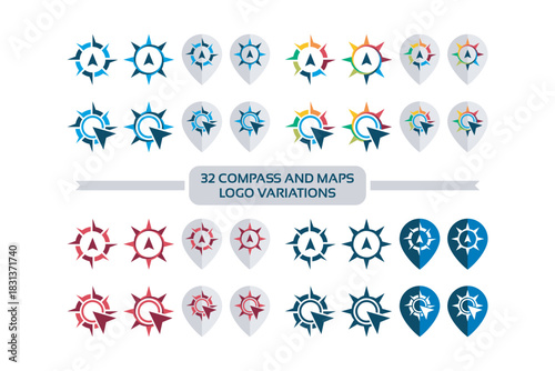 Collection of Nautical Compass and Anchor Logo Variations.