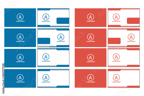 Modern Business Card Design Templates in Blue and Red Color Schemes.