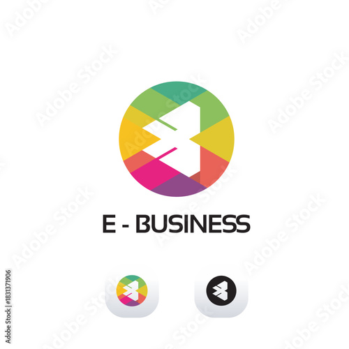 Modern E-Business Logo Design with Abstract Geometric Icon.