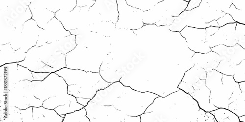 black and white dust and cracked concrete wall Texture pattern design element white background.
