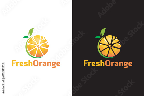 Fresh Orange Logo Design with Leaves and Stem.
