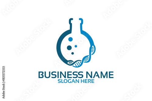 Science Laboratory Flask with DNA Helix Logo.