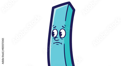 Sad blue cartoon character with a curved shape and worried expression.