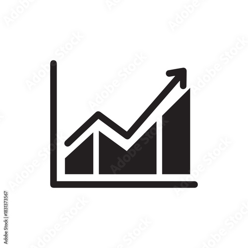 Growing business performance chart icon, upward trend graph for data analysis