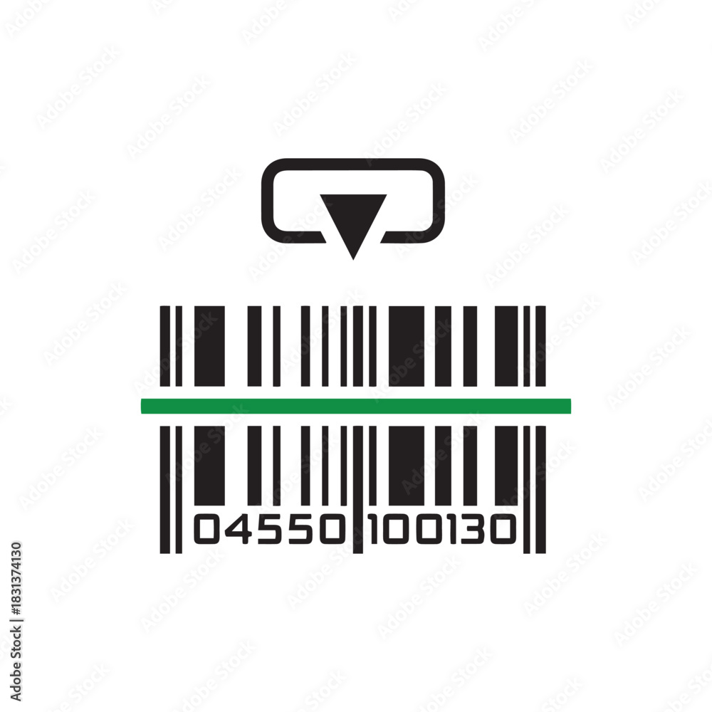 Obraz premium Barcode scan with green laser line and identification symbol for inventory