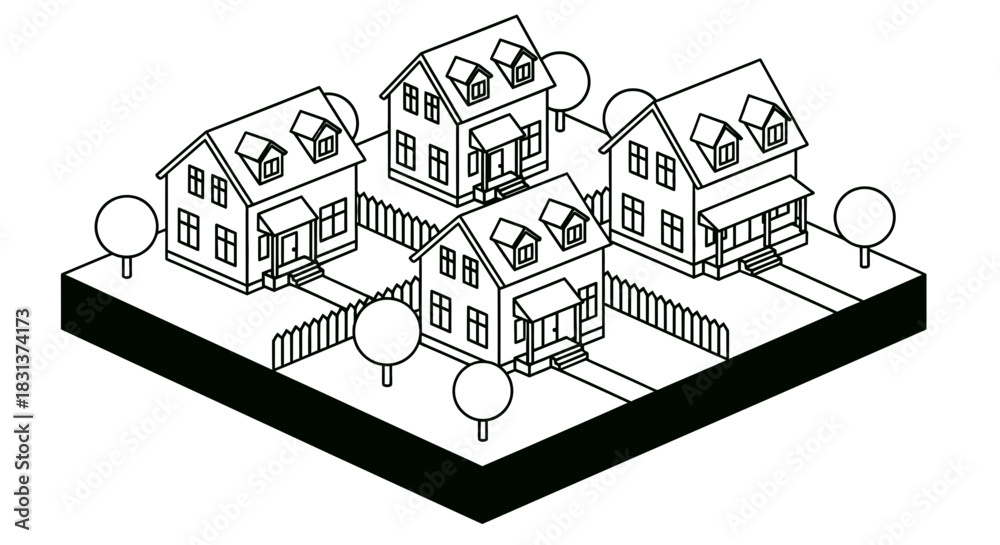 Naklejka premium Isometric houses neighborhood real estate property architecture