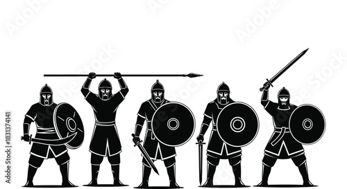Ancient warriors vector illustration with swords and shields