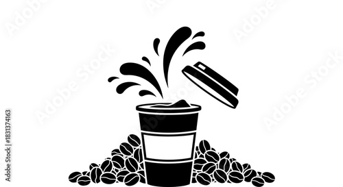 Coffee cup with beans vector illustration for coffee shop logo