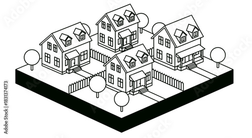 Isometric houses neighborhood real estate property architecture