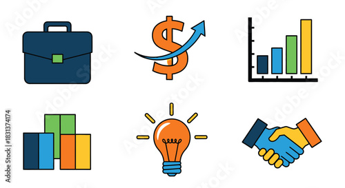 Business growth and investment strategy icons for financial plan