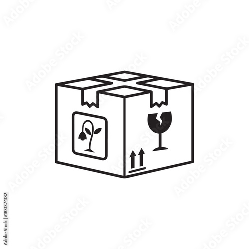 Shipping box with fragile, handle with care, and perishable goods icons