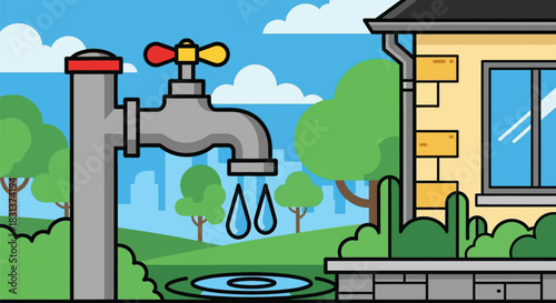 Water wastage illustration for conservation and environmentalism